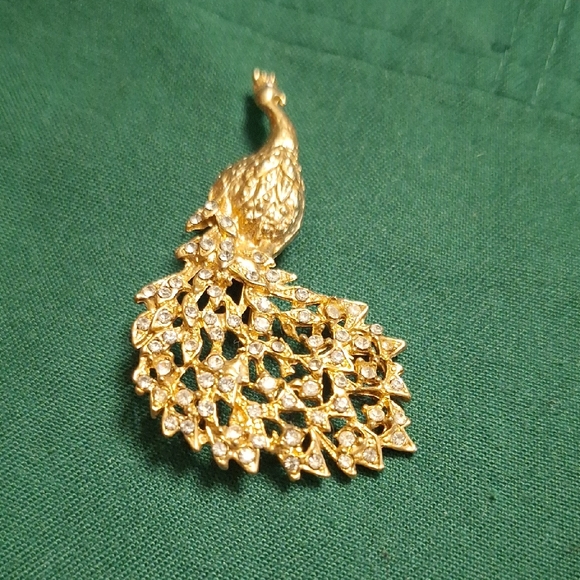 Jewelry - Gold and Silver Crystal Peacock Brooch